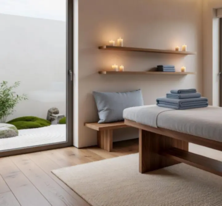 Cabine de massage soigneusement aménagée dans une ambiance apaisante