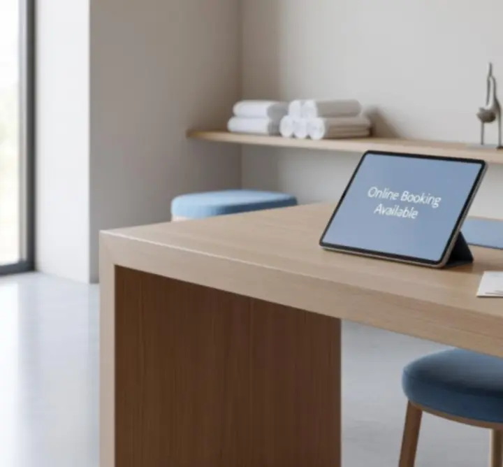 Bureau de réservation serein avec ordinateur et carnet de notes