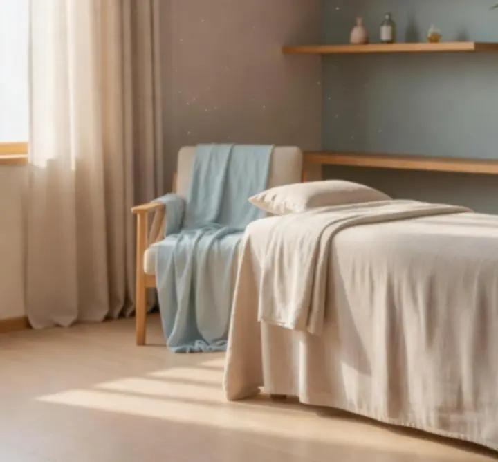 Salle de soin apaisante avec lumière douce et table de massage