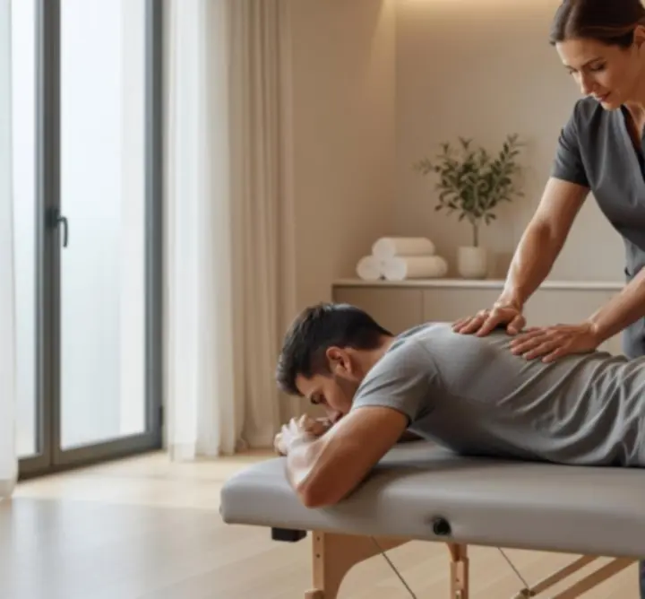 Séance de massage sportif axée sur la récupération musculaire.