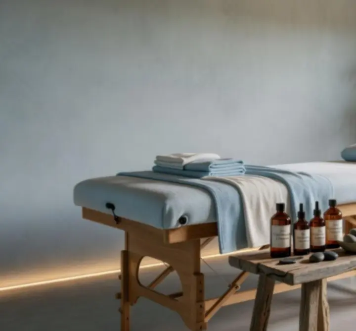 Salle de massage sereine prête pour un massage profond ou sportif