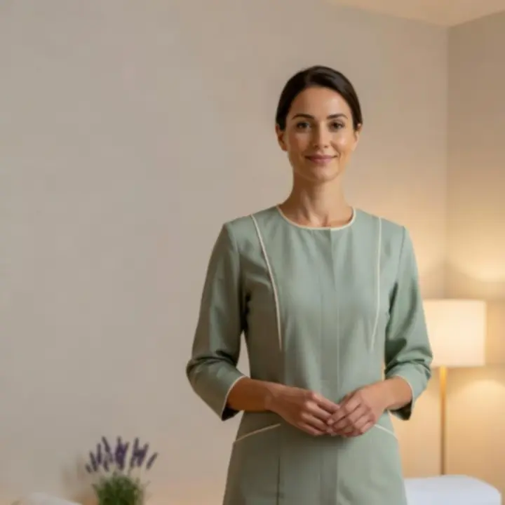 Portrait d'un thérapeute en massage au regard serein